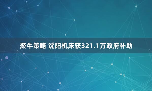 聚牛策略 沈阳机床获321.1万政府补助