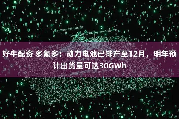 好牛配资 多氟多：动力电池已排产至12月，明年预计出货量可达30GWh